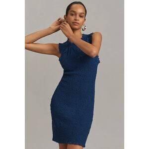 Anthropologie NWT Blue Smocked Ruffle Trim Sleeveless Mini Dress Size Large